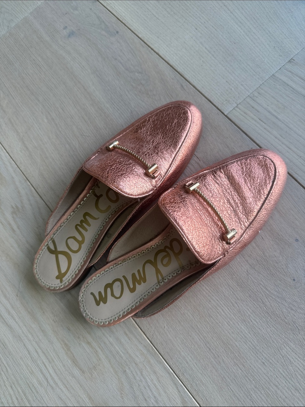 Sam Edelman Metallic Rose Gold/Orange Backless Loafers Mules